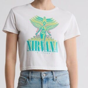 NIRVANA White and Teal Graphic Crop Top